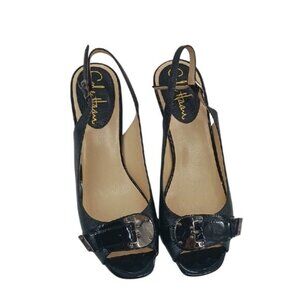 Cole Haan Heels Open Peep Toe Black Patent Leather Slingback Size 6